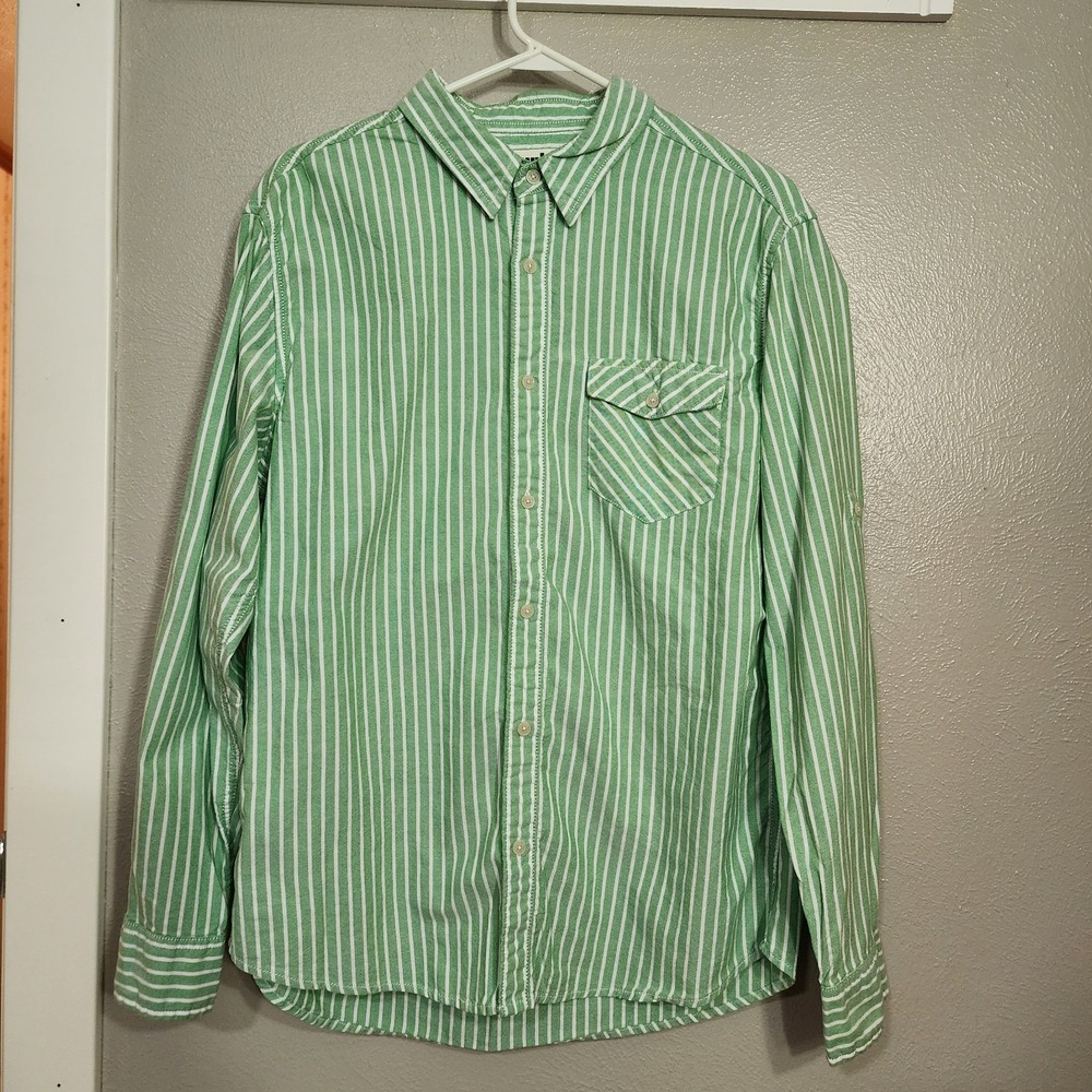 Urban Pipeline Button Up Shirt‎ Men's Size Large Striped Long Sleeve Green White